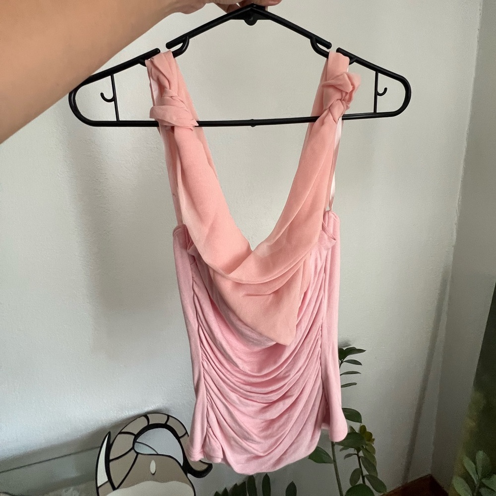 SOLD Arden B. Pink Silk Ruched Tank Top